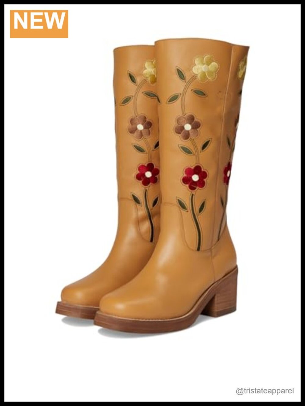 Vintage Womens Bloom Leather Pull-On Casual Boots Mid Calf Block Heel
